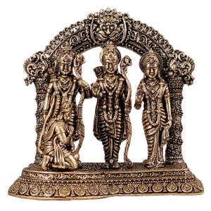 Pure Brass Ram Darbar Idol | 4" x 4" x 2.5" (10.16 x 10.16 x 6.35 cm) | 0.3 kg Superfine Intricate Carving | Compact Sacred Art | Divine Family